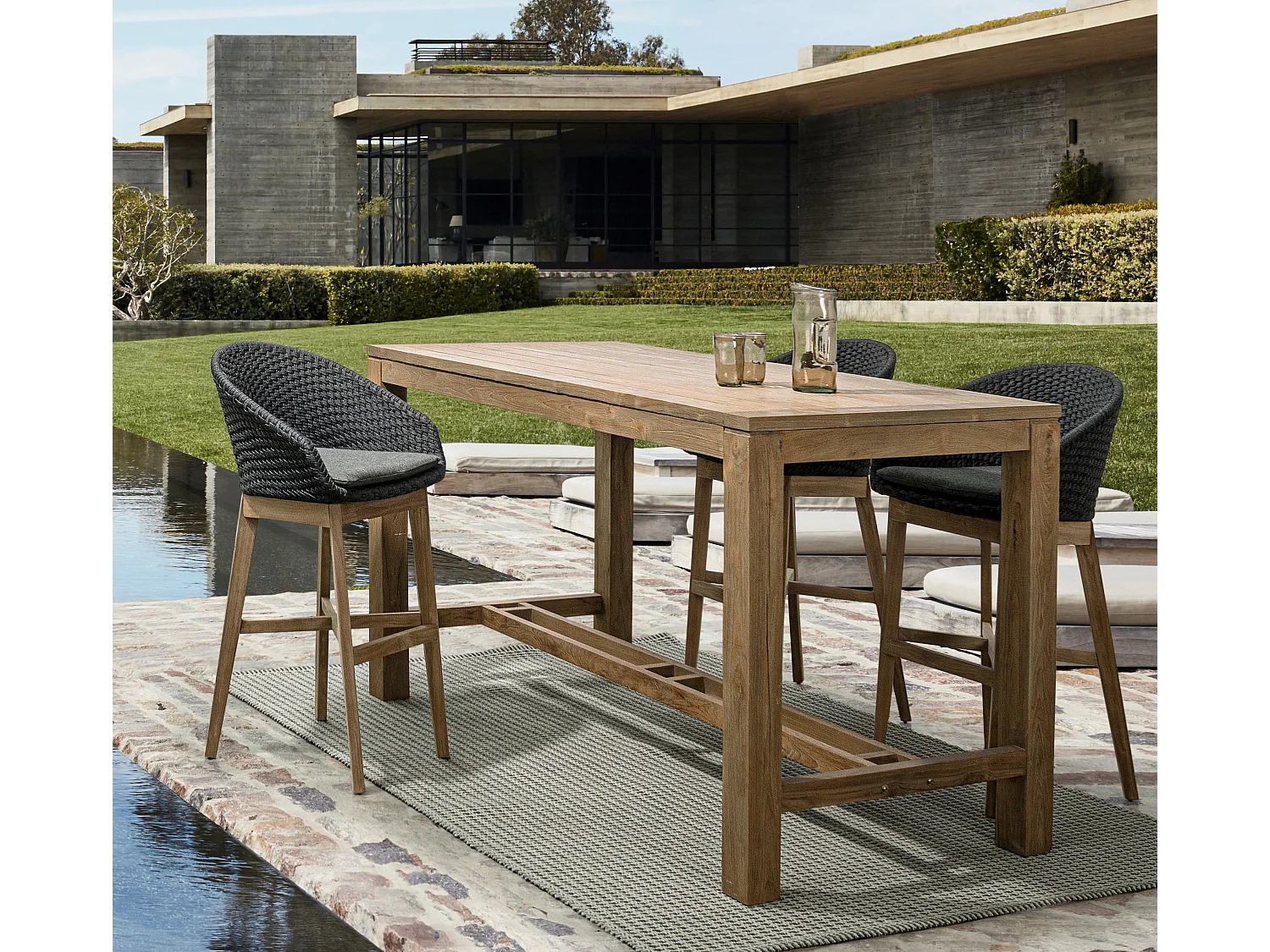 Tabouret de bar de jardin aluminium noir Séla - Lot de 2