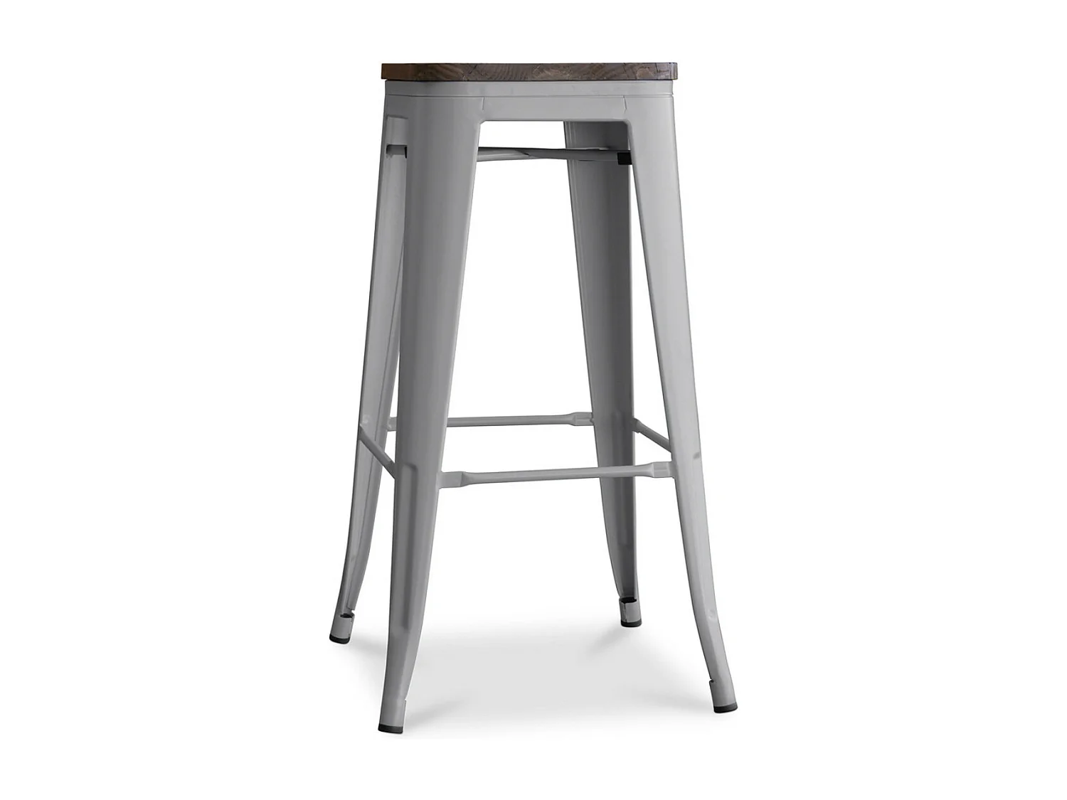 Tabouret haut industriel acier brillant et assise en bois massif marron Reko 76cm-Couleur Rose