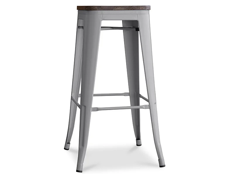 Tabouret haut industriel acier brillant et assise en bois massif marron Reko 76cm-Couleur Rose