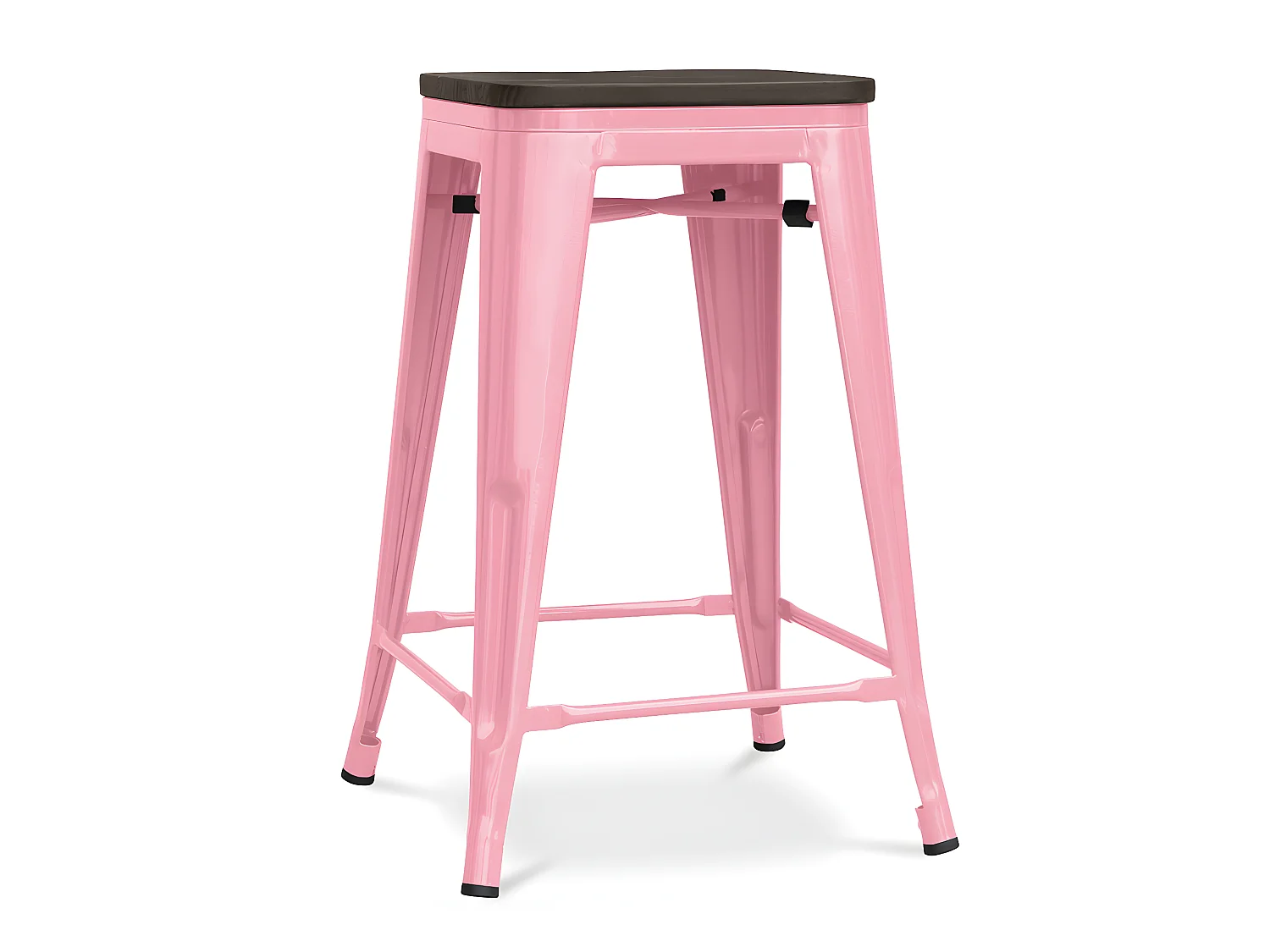 Tabouret industriel acier brillant et assise en bois massif marron Reko 60cm-Couleur Rose