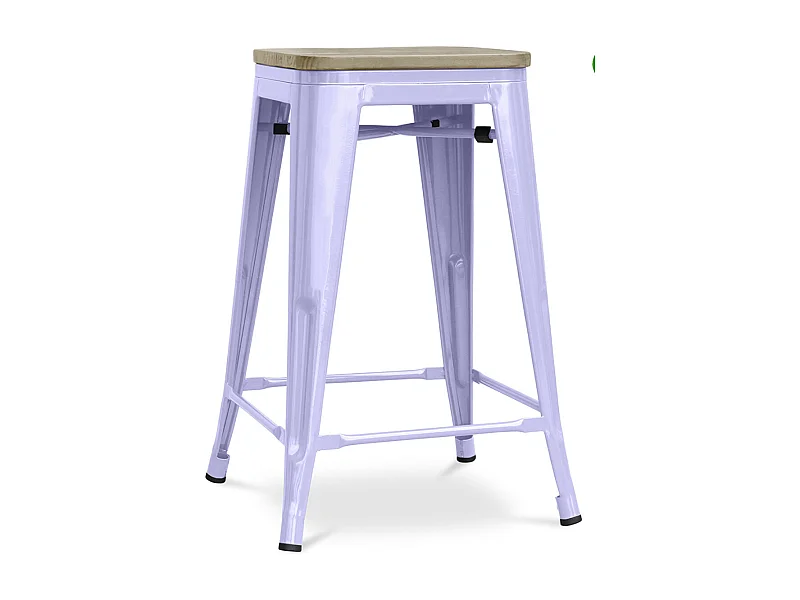 Industriële kruk in glanzend staal en natuurlijk massief houten zitting Reko 60 cm-Kleur Parma