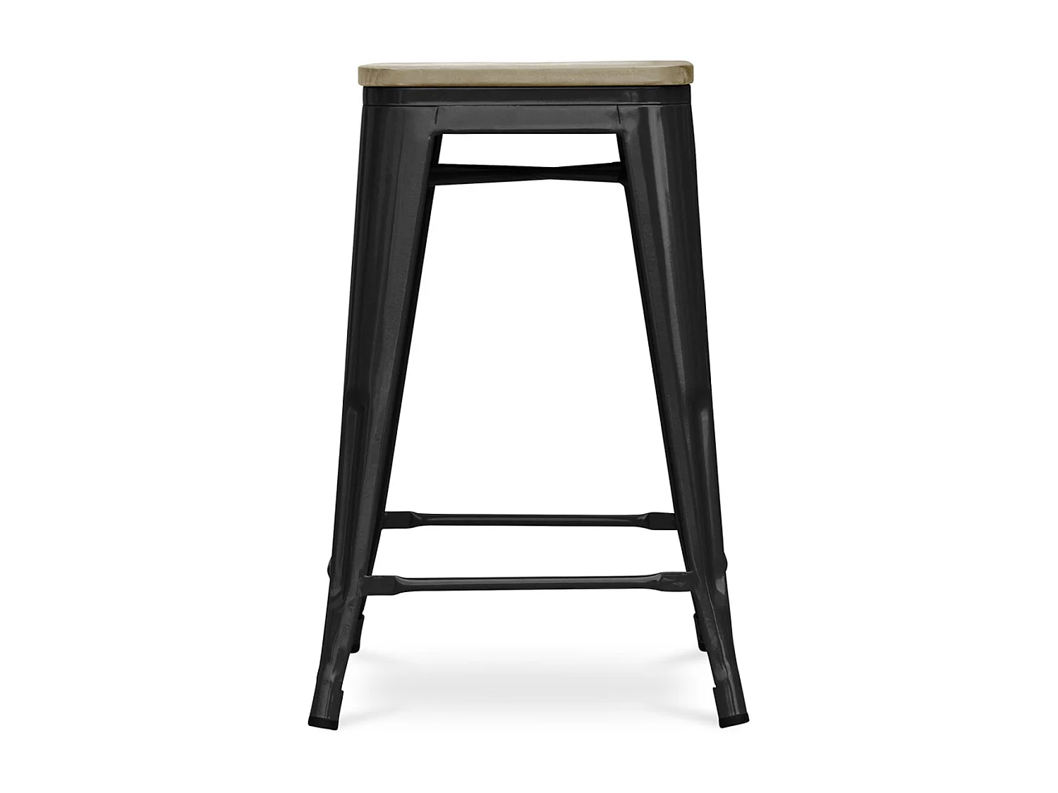 Industriële kruk in glanzend staal en natuurlijk massief houten zitting Reko 60 cm-Kleur Parma