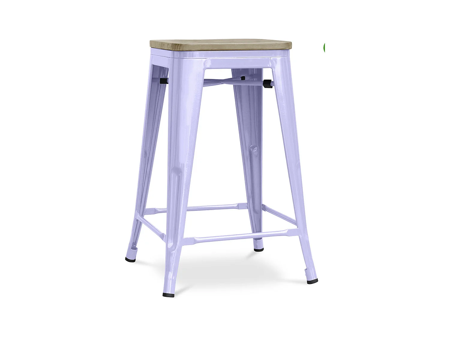 Tabouret industriel acier brillant et assise en bois massif naturel Reko 60cm-Couleur Parme