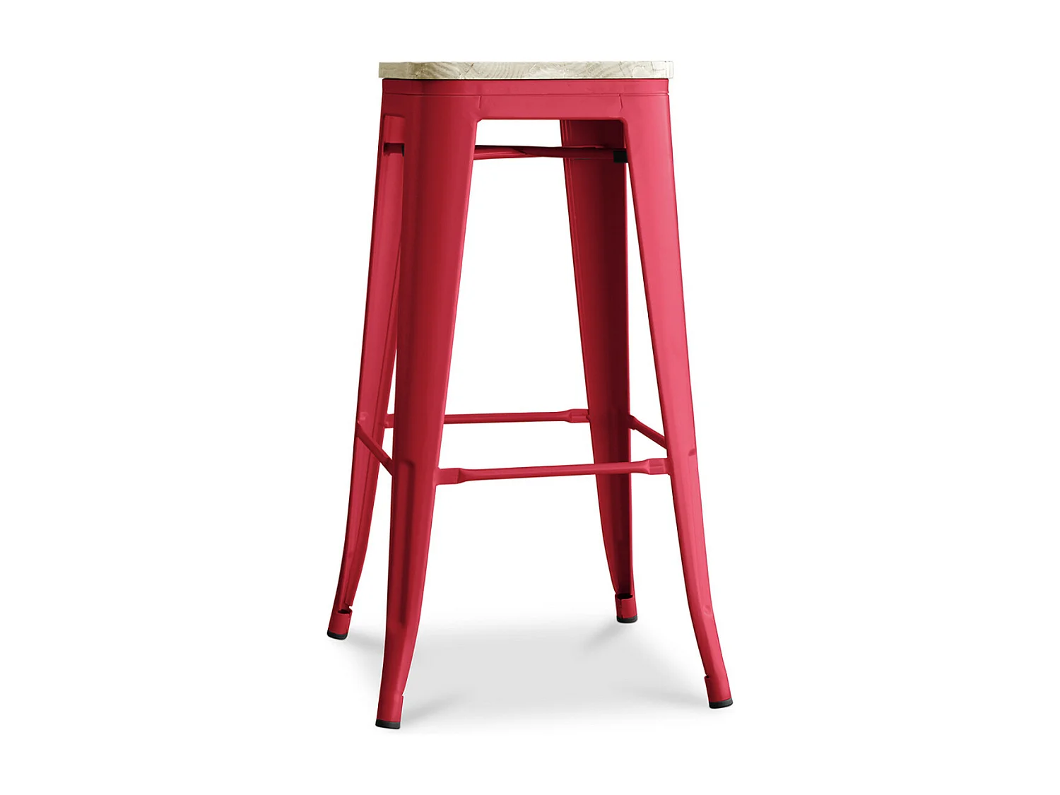 Tabouret haut industriel acier brillant et assise en bois massif naturel Reko 76cm-Couleur Rouge
