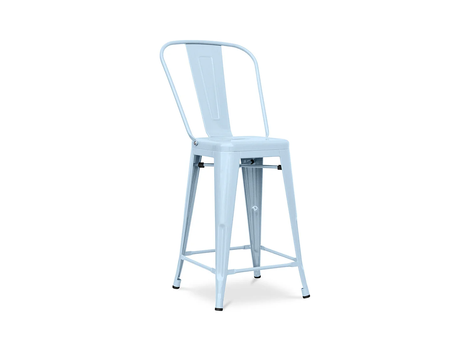 Tabouret industriel avec dossier haut acier brillant Kalax 60cm --Couleur Bleu clair