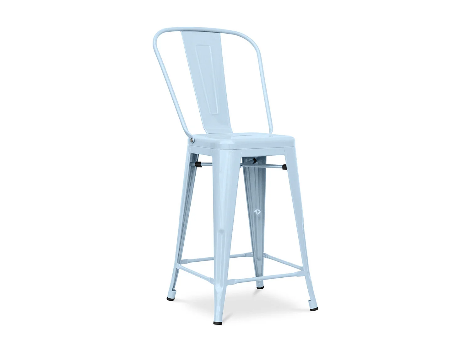 Tabouret industriel avec dossier haut acier brillant Kalax 60cm --Couleur Bleu clair
