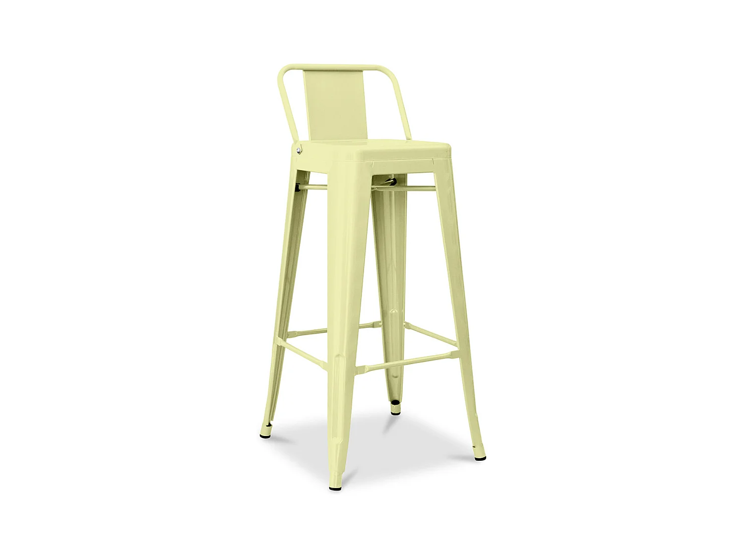 Tabouret haut industriel avec dossier acier brillant Kalax 76cm --Couleur Jaune pastel