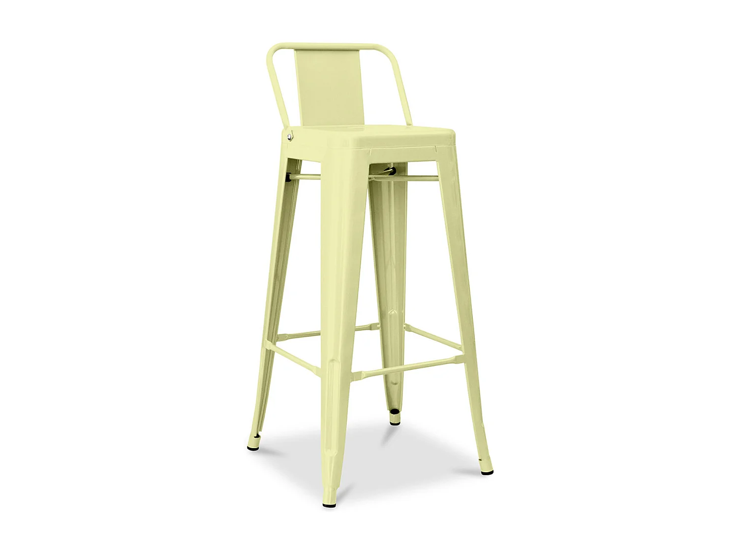 Tabouret haut industriel avec dossier acier brillant Kalax 76cm --Couleur Jaune pastel