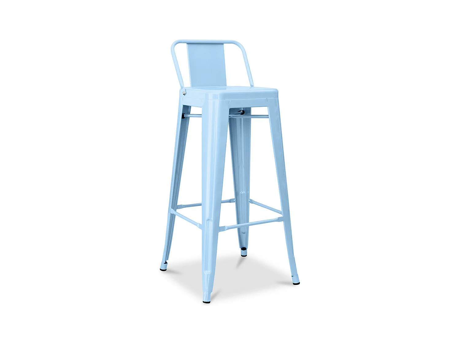 Tabouret haut industriel avec dossier acier brillant Kalax 76cm --Couleur Bleu ciel