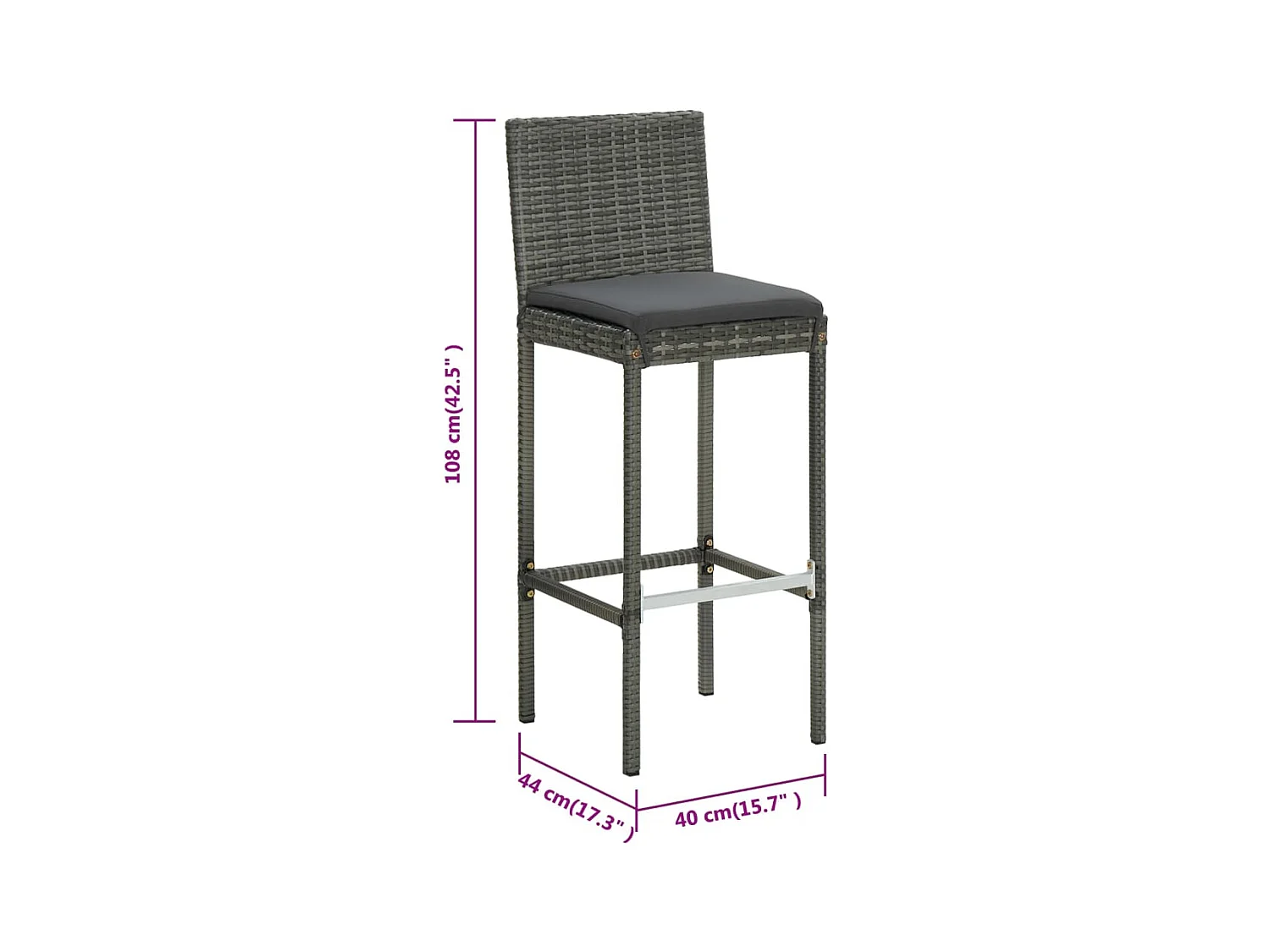 Tabourets de bar avec coussins 6 pcs gris résine tressée