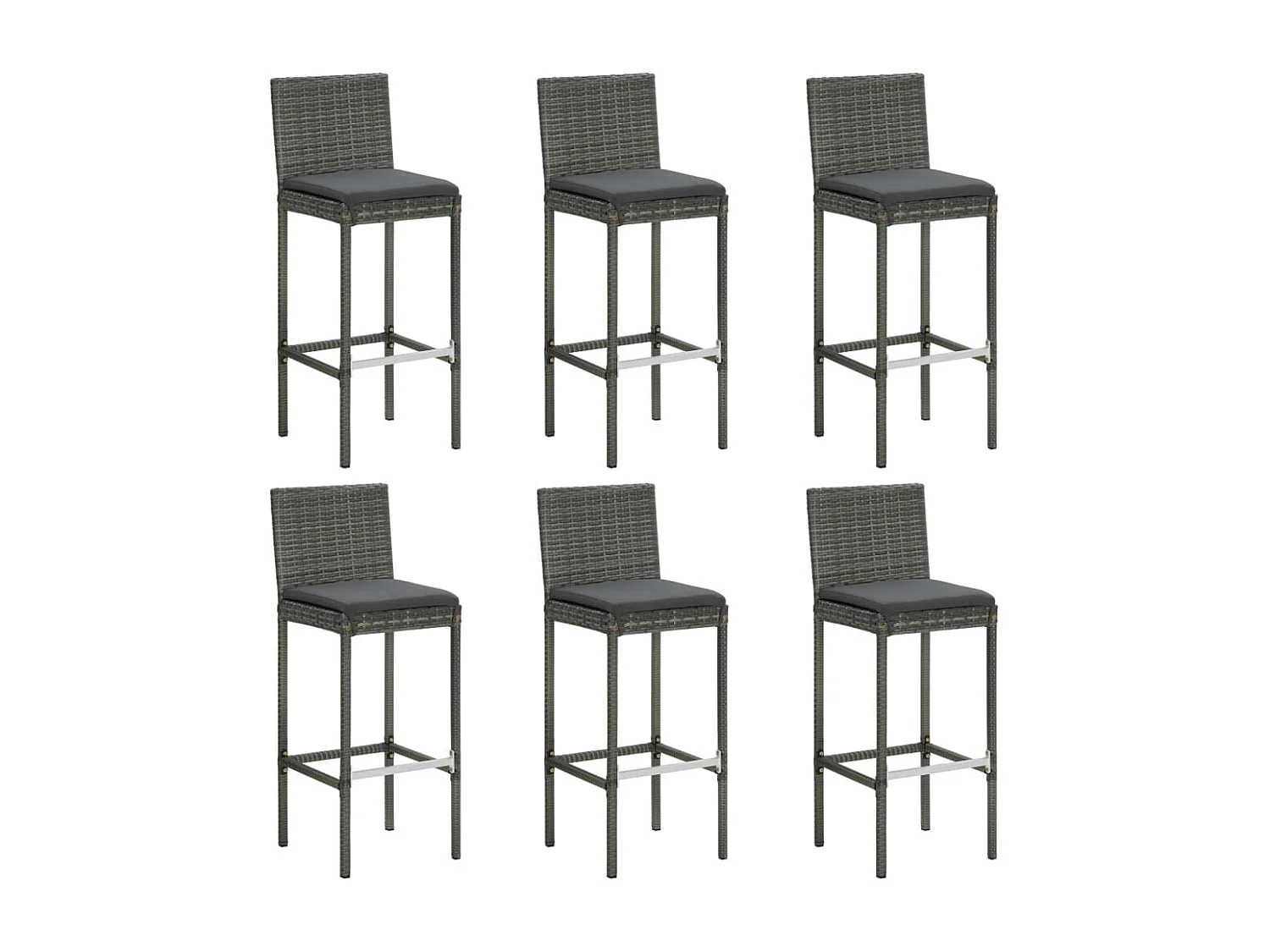 Tabourets de bar avec coussins 6 pcs gris résine tressée