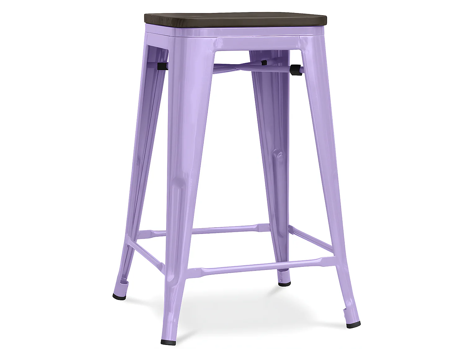 Industriële glanzend stalen kruk en bruine massief houten zitting Reko 60 cm-Kleur Bruin