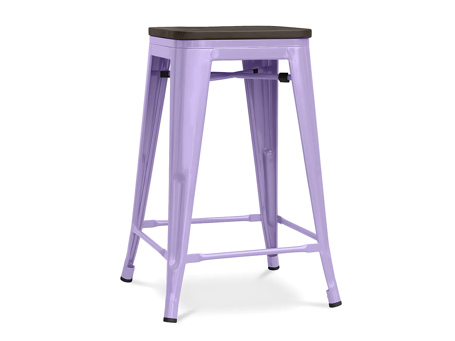 Tabouret industriel acier brillant et assise en bois massif marron Reko 60cm-Couleur Vert pastel