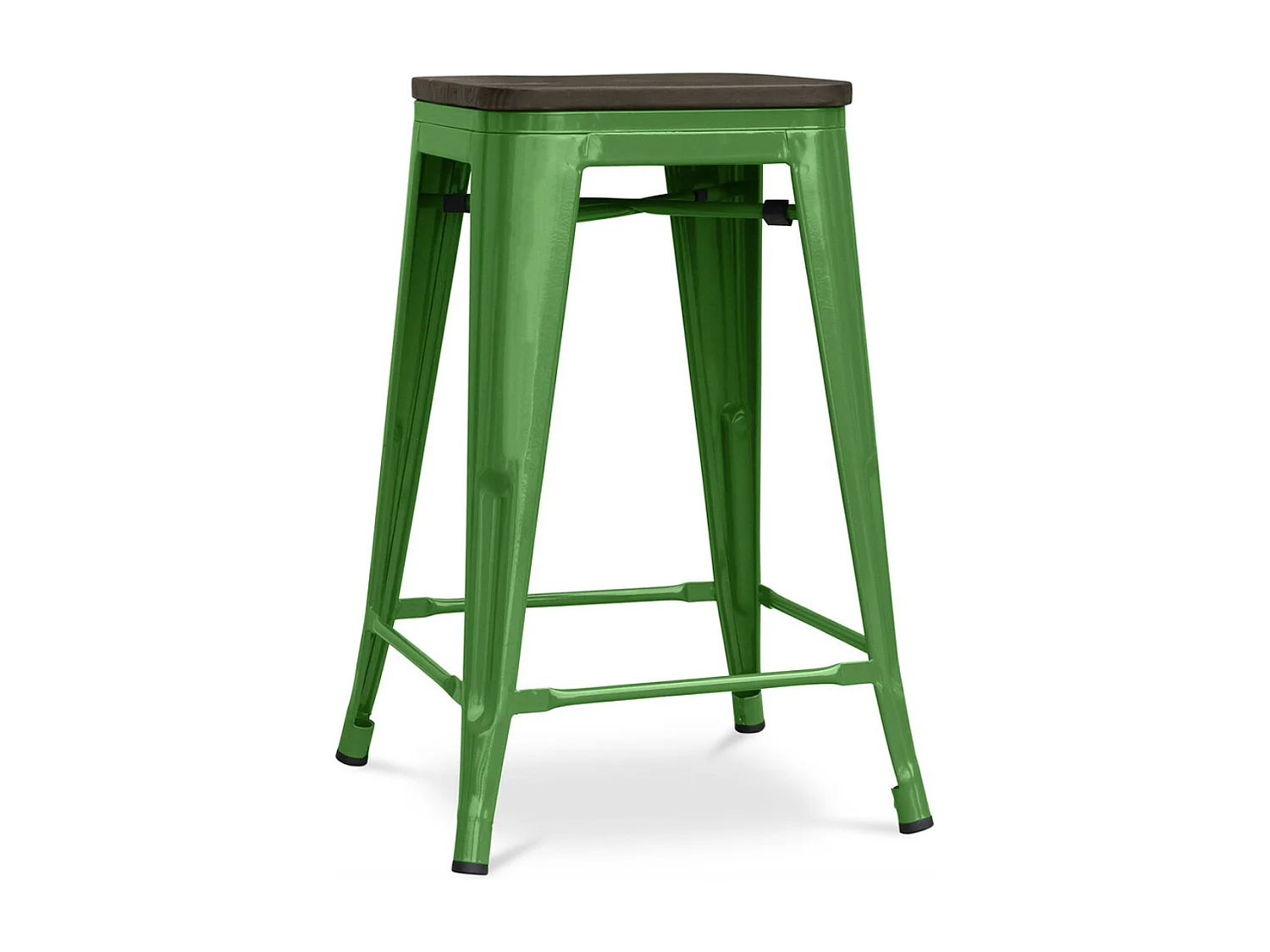 Tabouret industriel acier brillant et assise en bois massif marron Reko 60cm-Couleur Vert