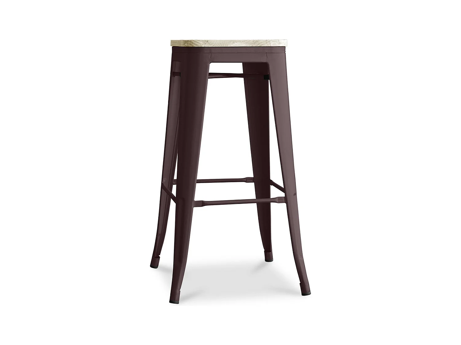 Tabouret haut industriel acier brillant et assise en bois massif naturel Reko 76cm-Couleur Marron