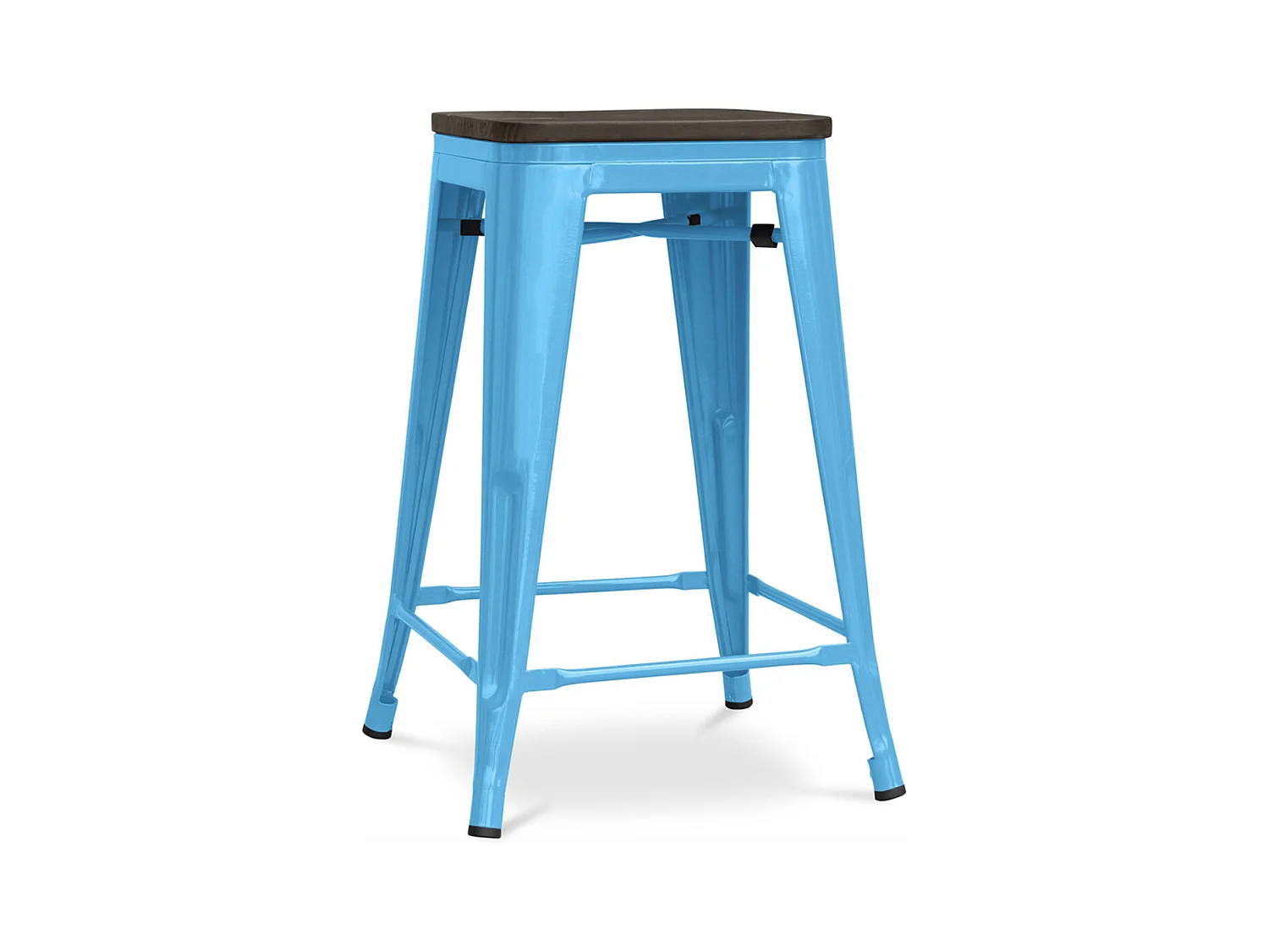 Tabouret industriel acier brillant et assise en bois massif marron Reko 60cm-Couleur Bleu turquoise