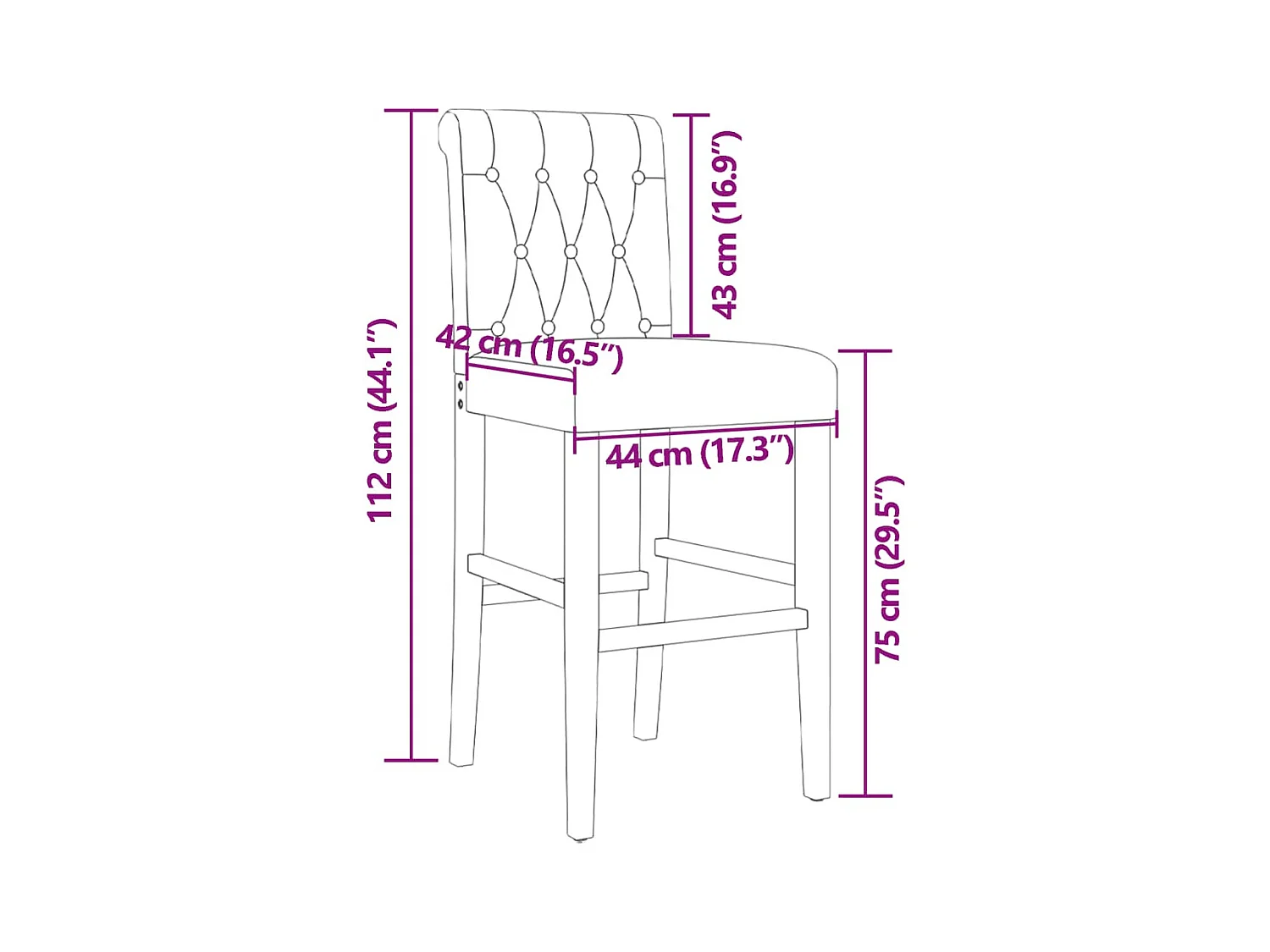 Chaises de bar lot de 2 bois massif d'hévéa et tissu