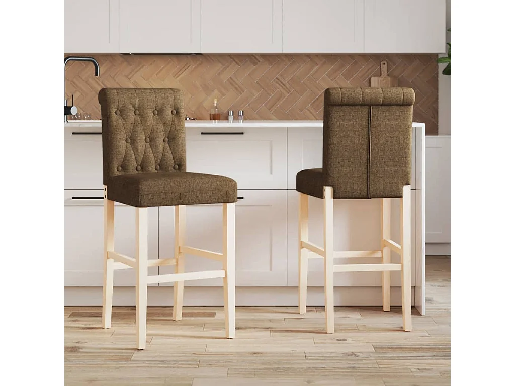 Chaises de bar lot de 2 bois massif d'hévéa et tissu