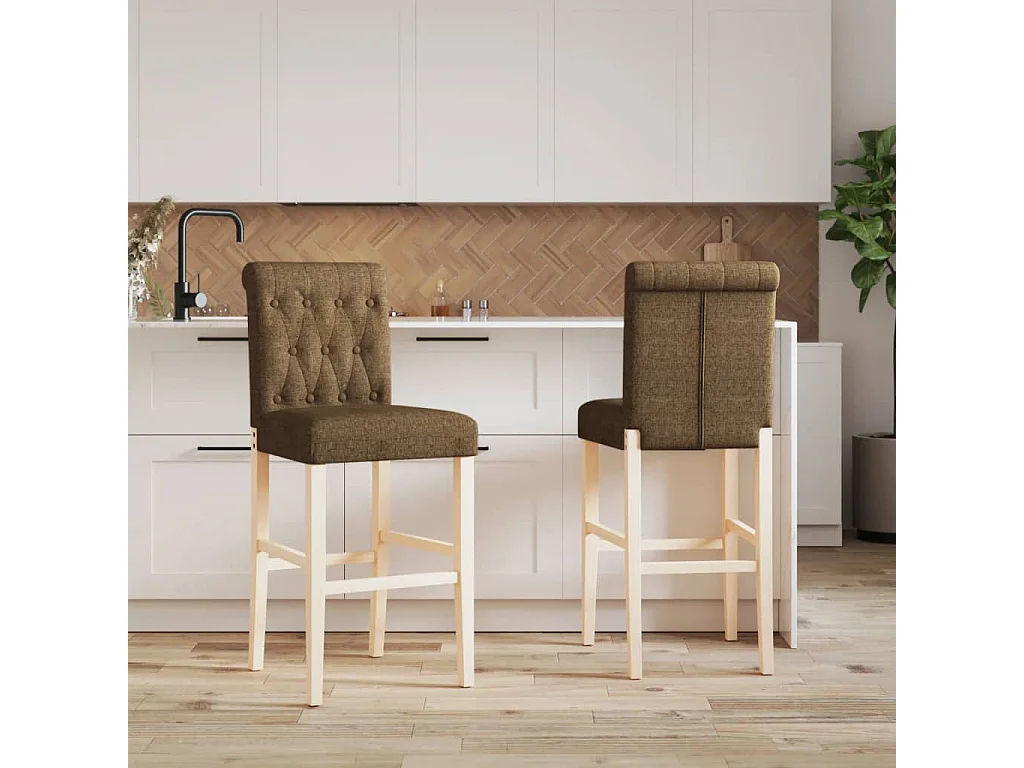 Chaises de bar lot de 2 bois massif d'hévéa et tissu