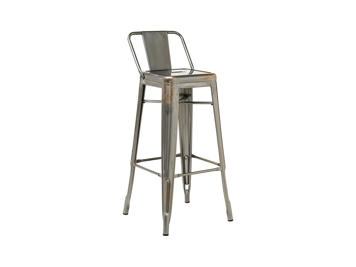 Tabouret industriel avec dossier acier vintage Kibar 76cm --Couleur Argent