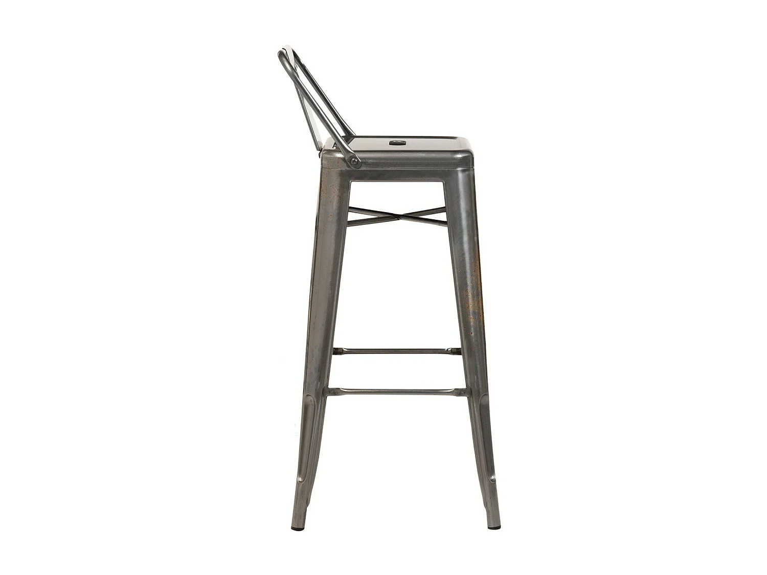 Tabouret industriel avec dossier acier vintage Kibar 76cm --Couleur Argent