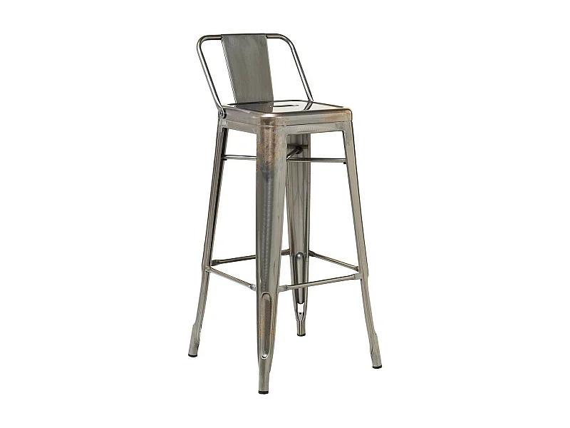 Tabouret industriel avec dossier acier vintage Kibar 76cm --Couleur Argent