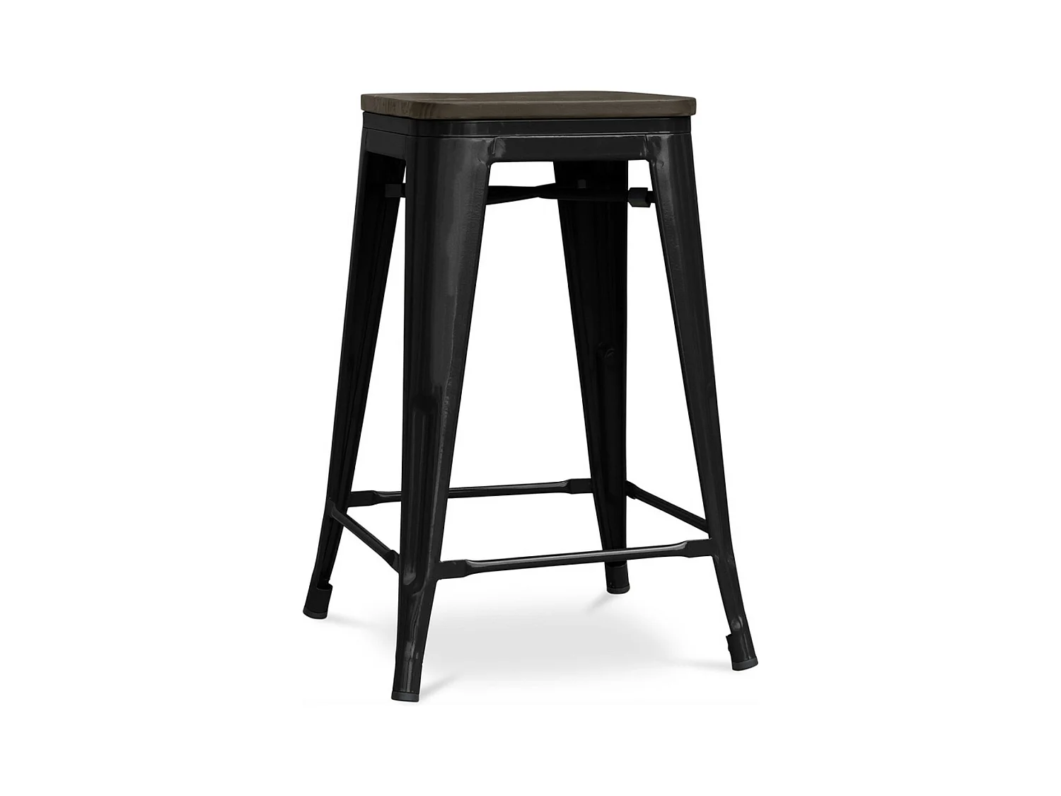 Tabouret industriel acier brillant et assise en bois massif marron Reko 60cm-Couleur Noir