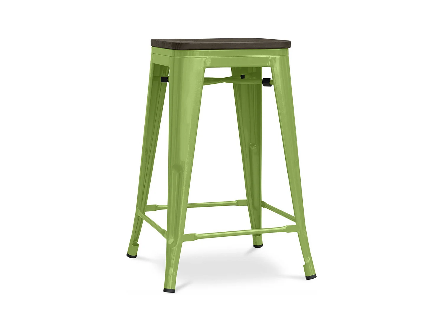 Tabouret industriel acier brillant et assise en bois massif marron Reko 60cm-Couleur Vert kaki