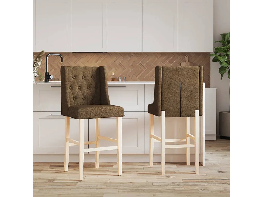vidaXL Taburetes altos 2 uds madera maciza de caucho y tela Gris Topo