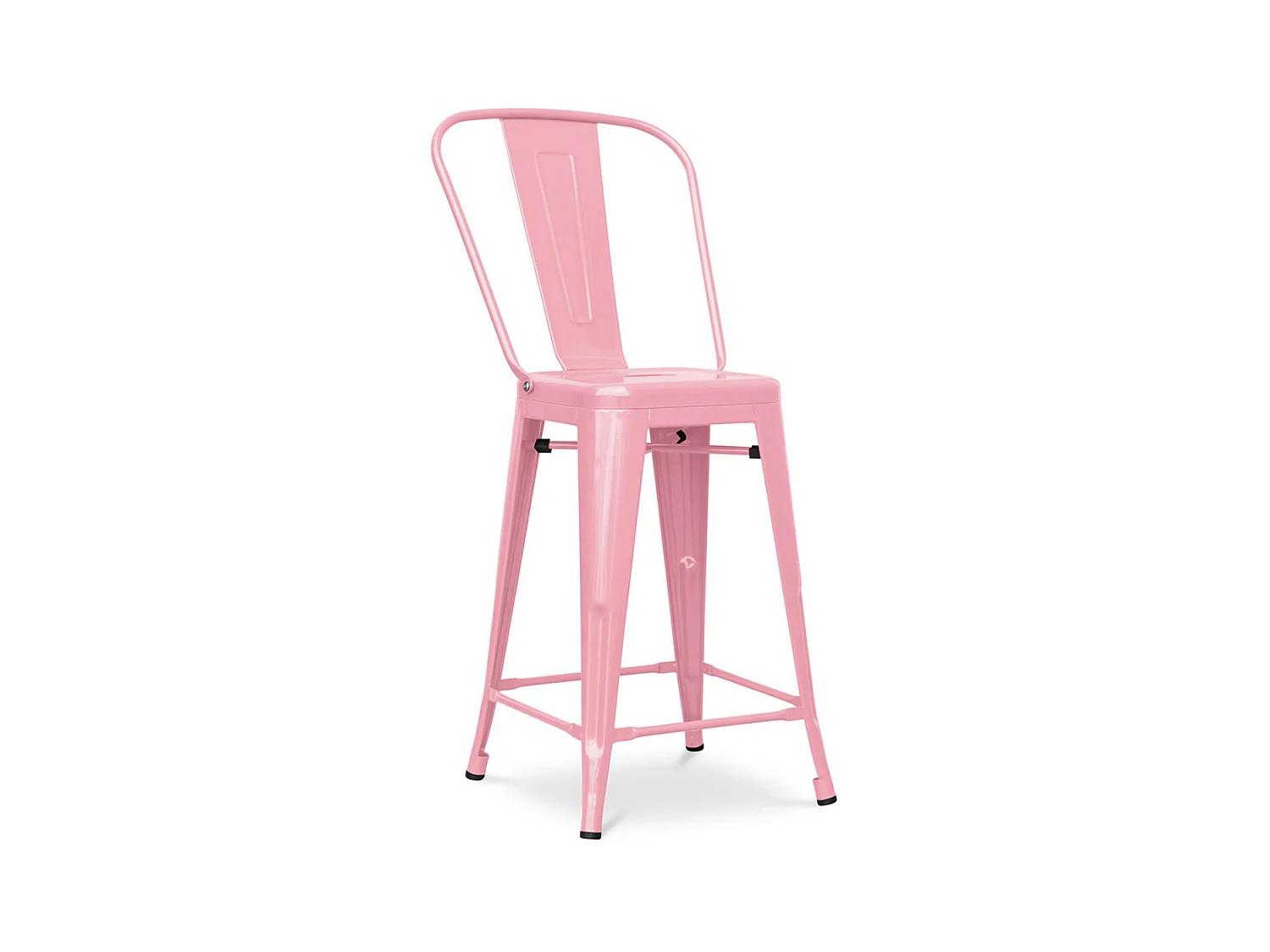 Tabouret industriel avec dossier haut acier brillant Kalax 60cm --Couleur Rose