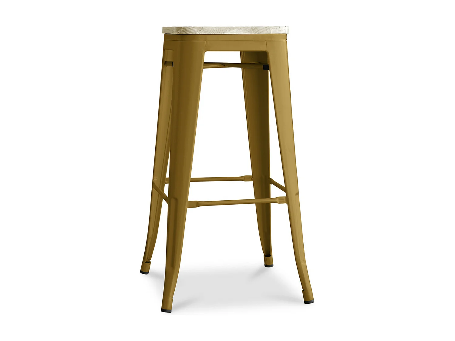 Tabouret haut industriel acier brillant et assise en bois massif naturel Reko 76cm-Couleur Doré