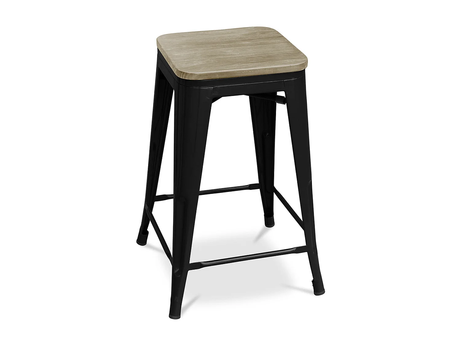 Tabouret haut industriel acier brillant et assise en bois massif naturel Reko 76cm-Couleur Doré