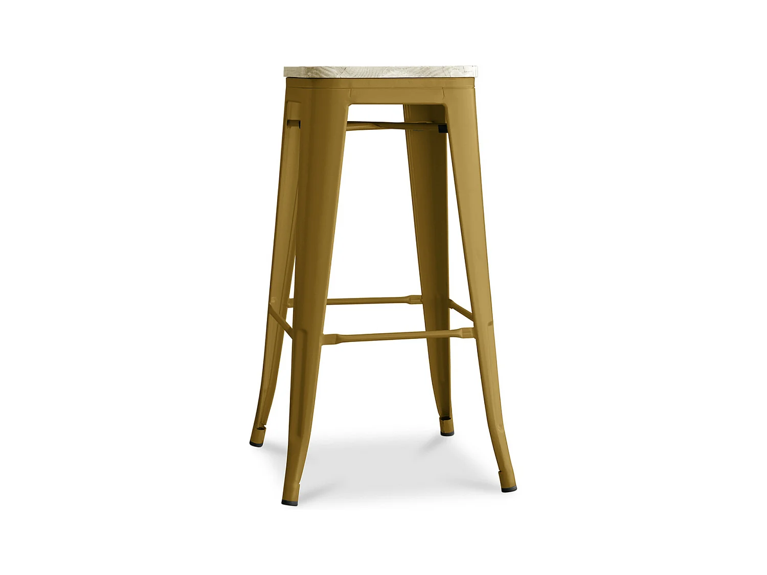 Tabouret haut industriel acier brillant et assise en bois massif naturel Reko 76cm-Couleur Doré