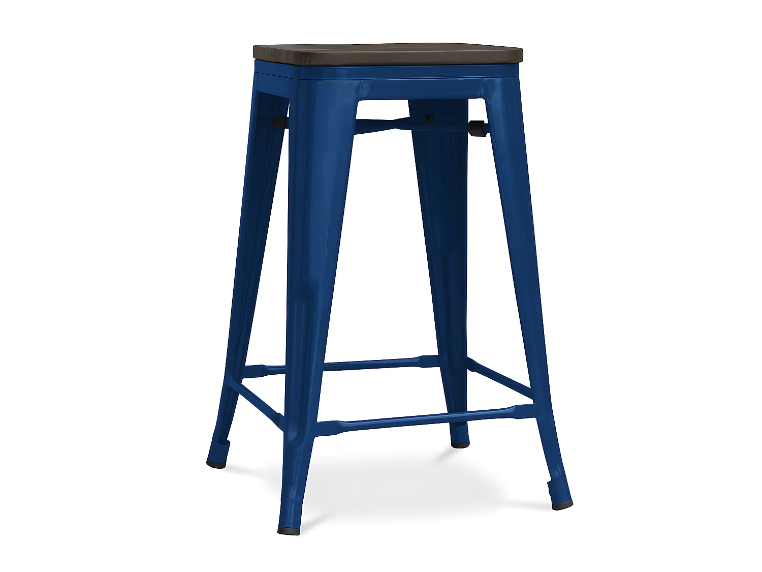 Tabouret industriel acier brillant et assise en bois massif marron Reko 60cm-Couleur Bleu foncé