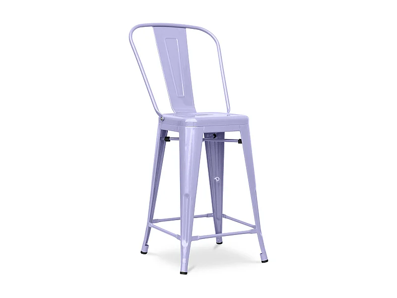 Tabouret industriel avec dossier haut acier brillant Kalax 60cm --Couleur Parme