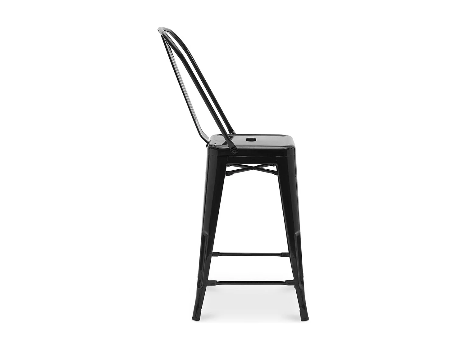 Tabouret industriel avec dossier haut acier brillant Kalax 60cm --Couleur Parme