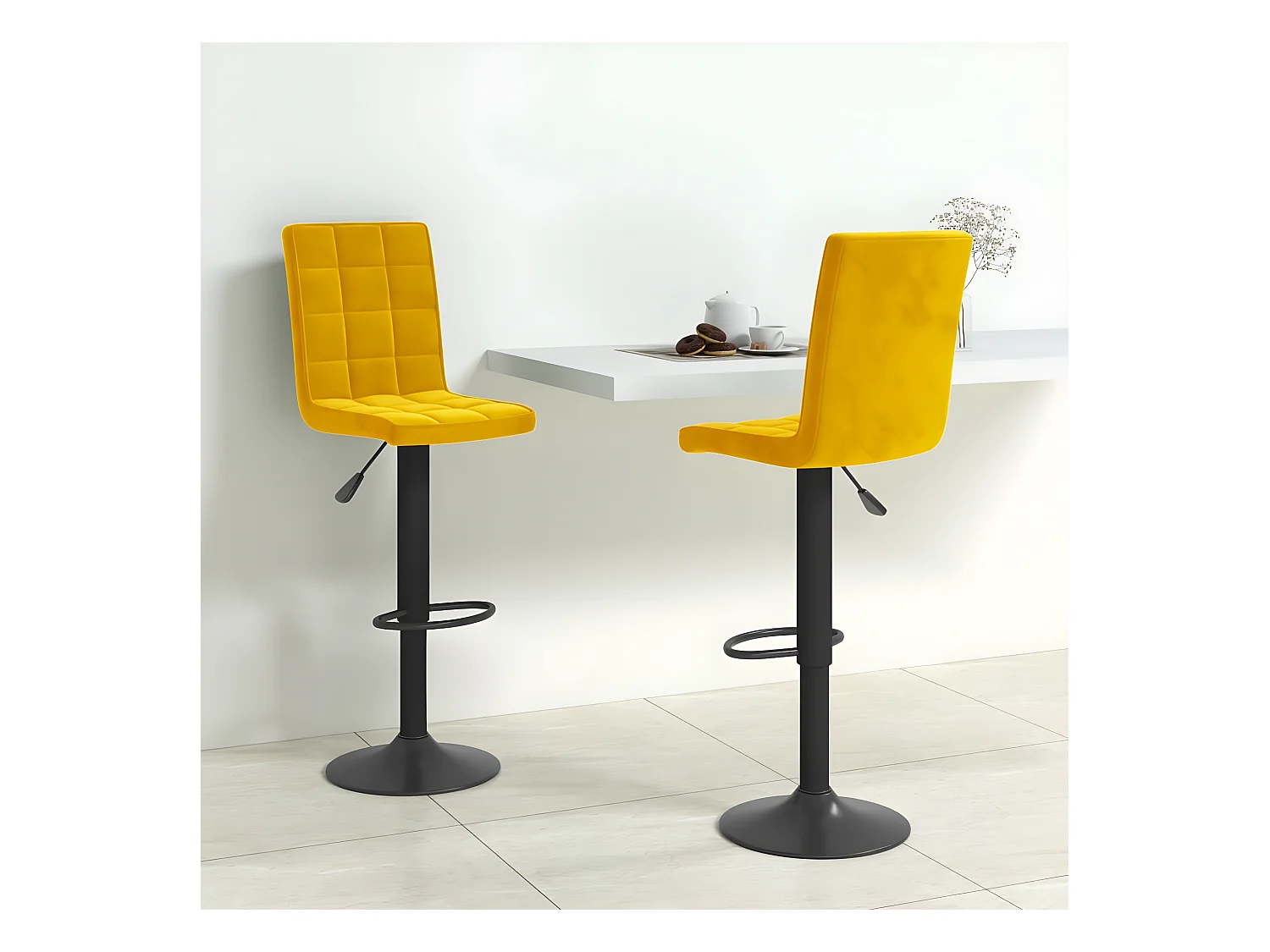 Tabourets de bar 2 pcs Jaune moutarde Velours 13