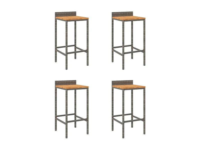 Tabourets de bar 4 pcs gris résine tressée et bois d'acacia