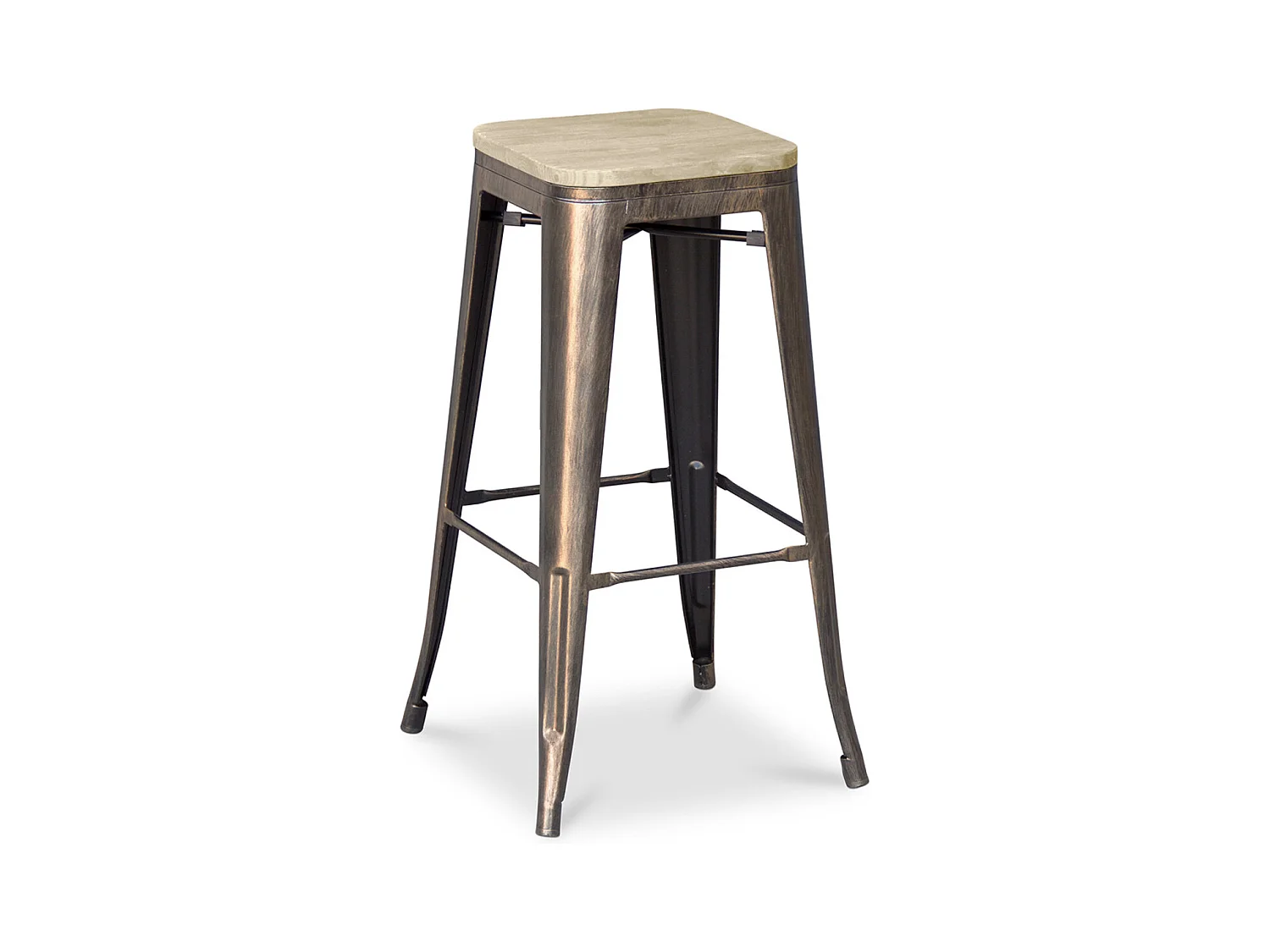 Tabouret acier vintage bronze et assise en bois massif naturel Reko 76cm