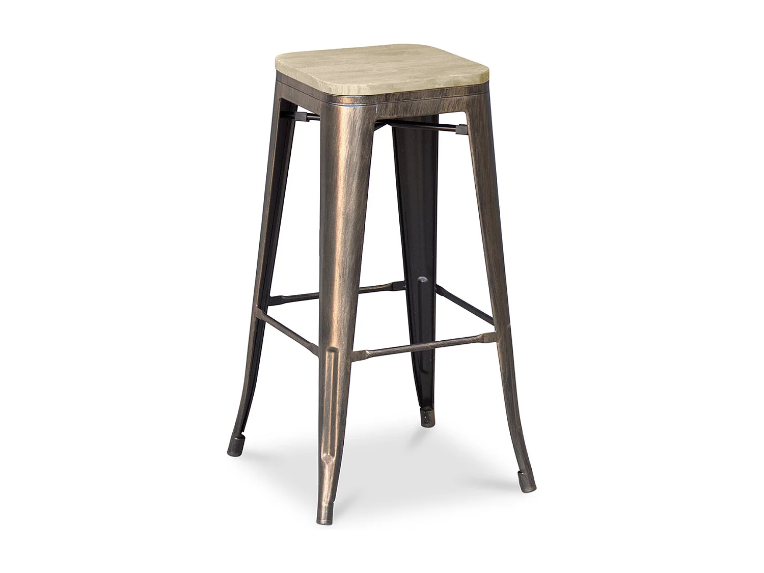 Tabouret acier vintage bronze et assise en bois massif naturel Reko 76cm