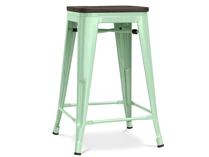 Tabouret industriel acier brillant et assise en bois massif marron Reko 60cm-Couleur Vert clair