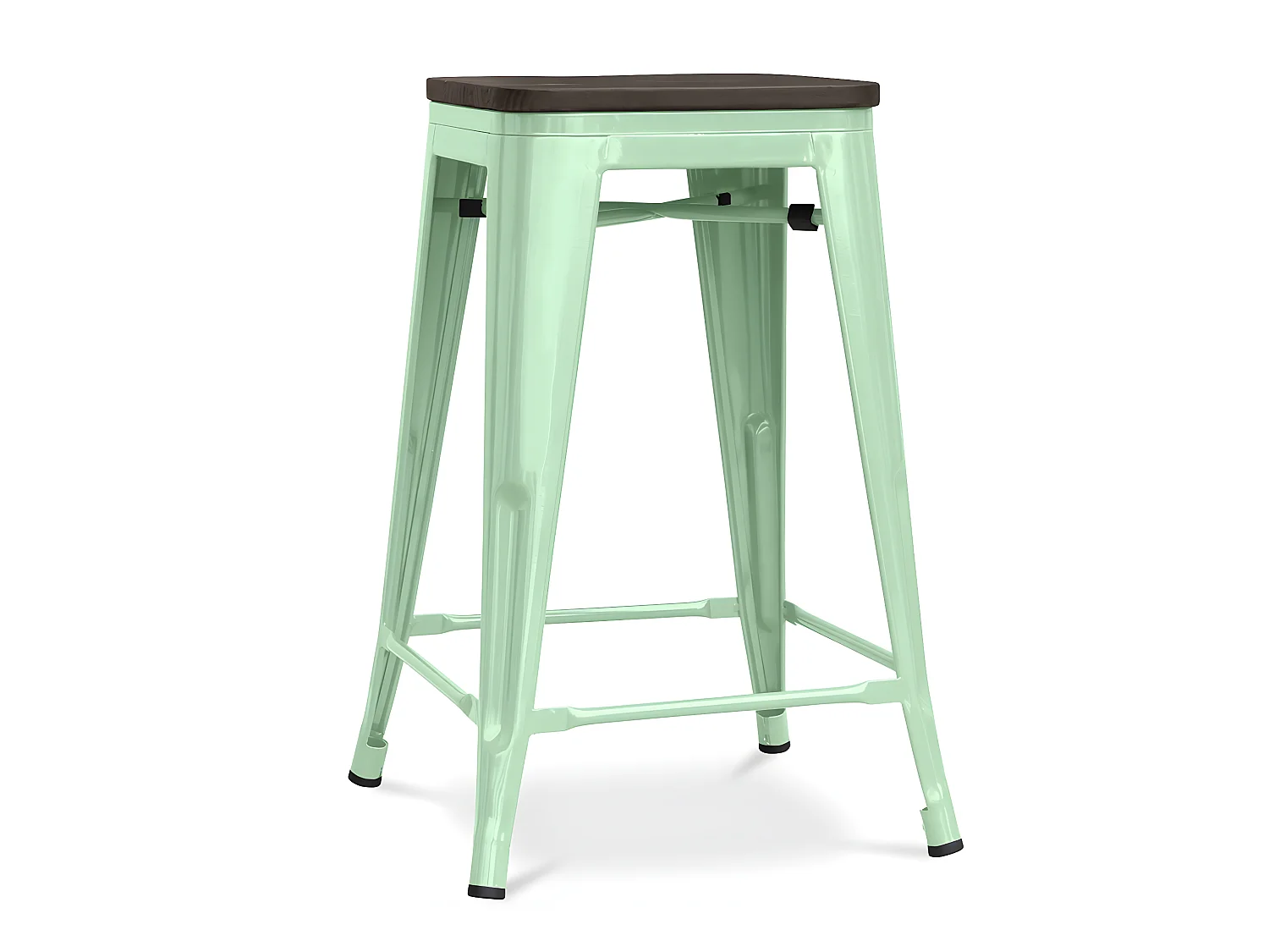 Tabouret industriel acier brillant et assise en bois massif marron Reko 60cm-Couleur Vert clair