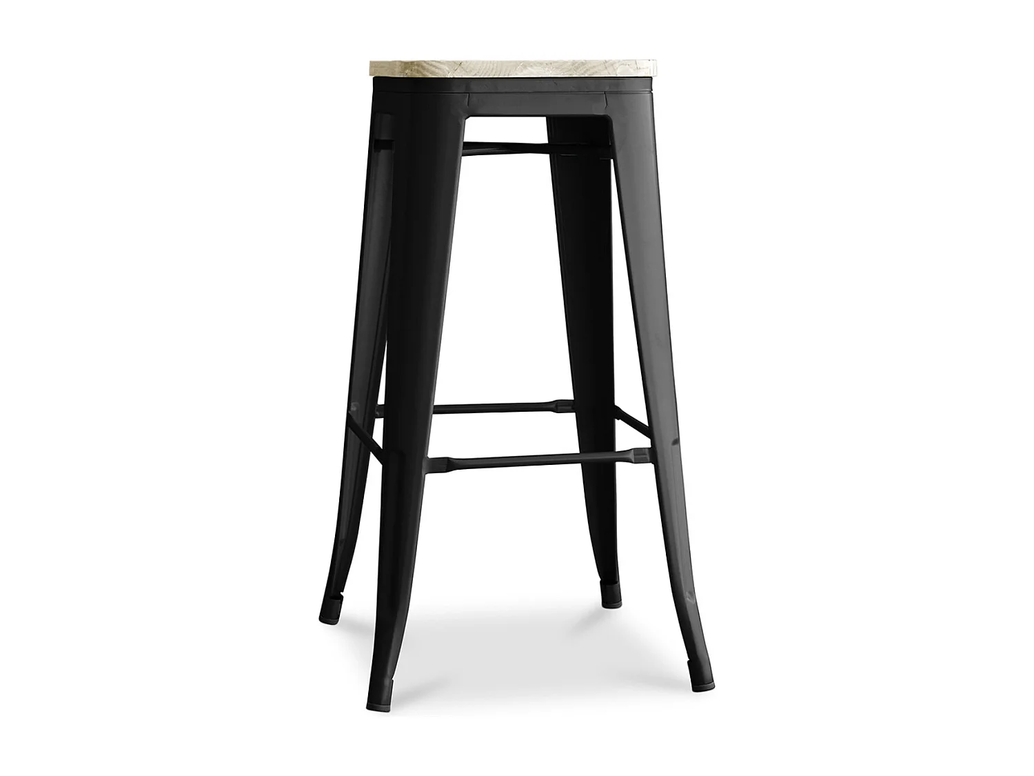 Kontoir Taburete de 76 cm de acero negro mate con asiento de pino macizo de color claro-Color Negro