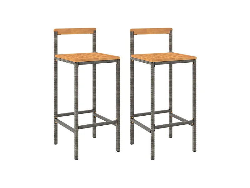 Tabourets de bar 2 pcs gris résine tressée et bois d'acacia