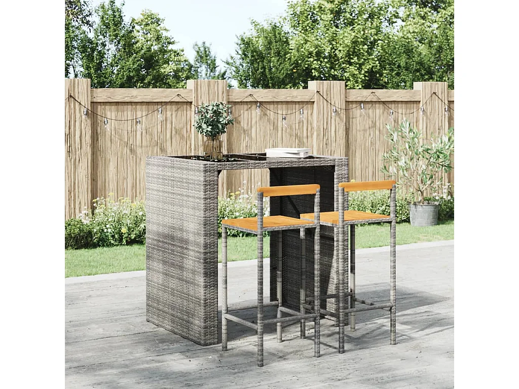 Tabourets de bar 2 pcs gris résine tressée et bois d'acacia