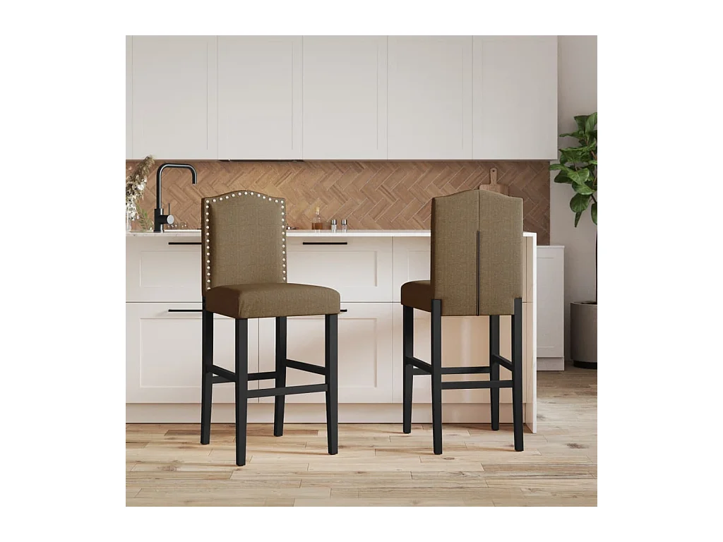 vidaXL Taburetes altos 2 uds madera maciza de caucho y tela Gris Topo