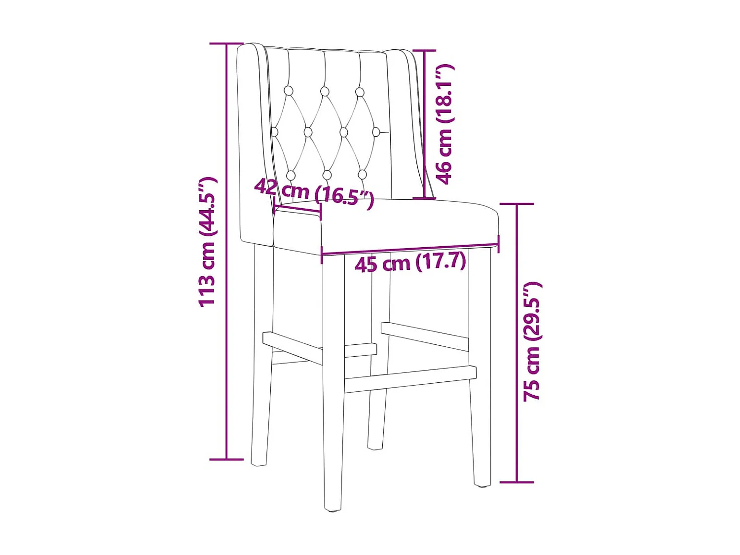Chaises de bar lot de 2 bois massif d'hévéa et tissu