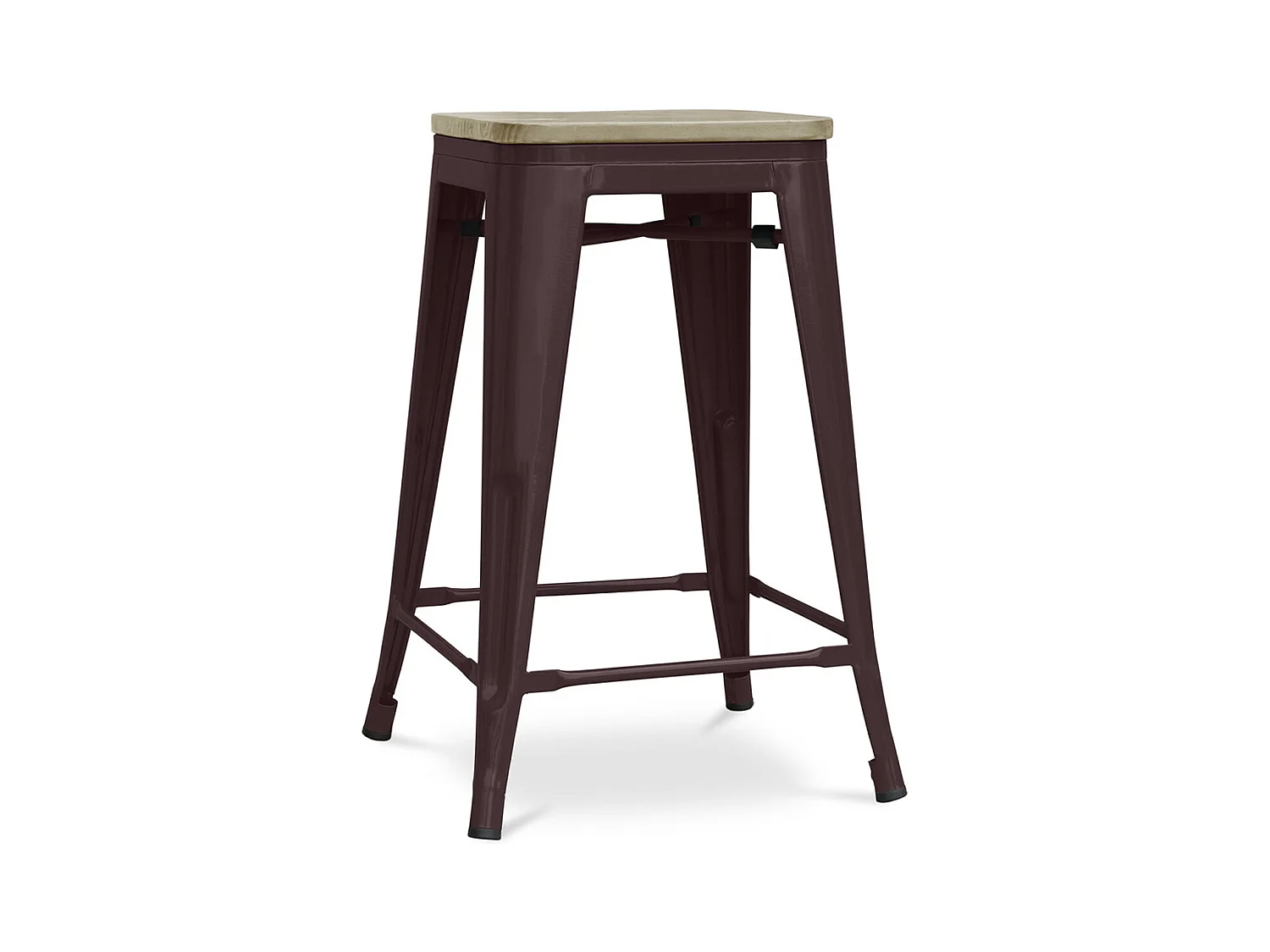 Tabouret acier vintage et assise en bois massif naturel Reko 60cm-Couleur Marron Foncé