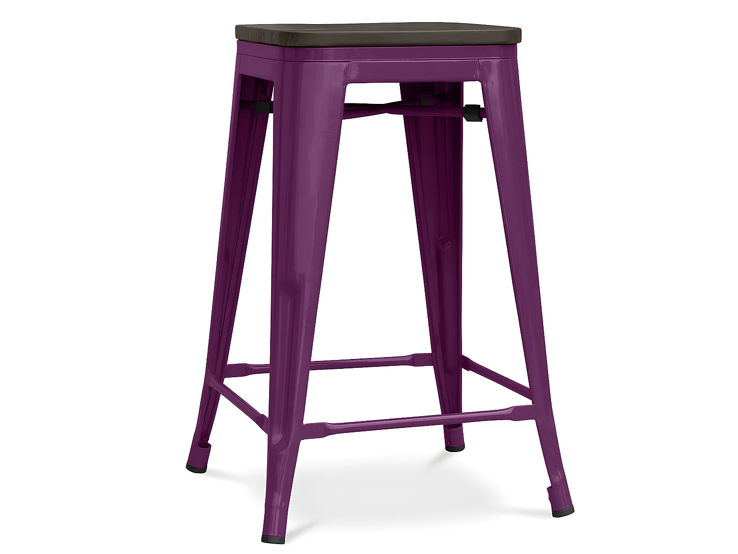 Industriële glanzend stalen kruk en bruine massief houten zitting Reko 60 cm-Kleur Paars