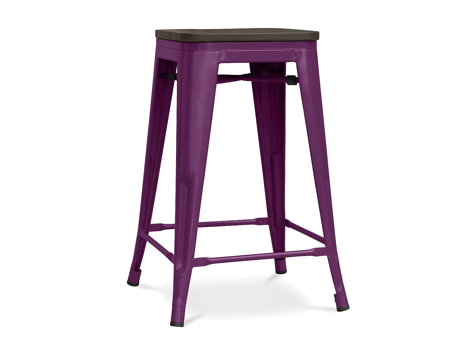 Tabouret industriel acier brillant et assise en bois massif marron Reko 60cm-Couleur Violet